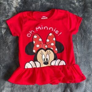 Disney Red Minnie Mouse Peplum Ruffle Tee & NON-MATCHING Bucket Hat